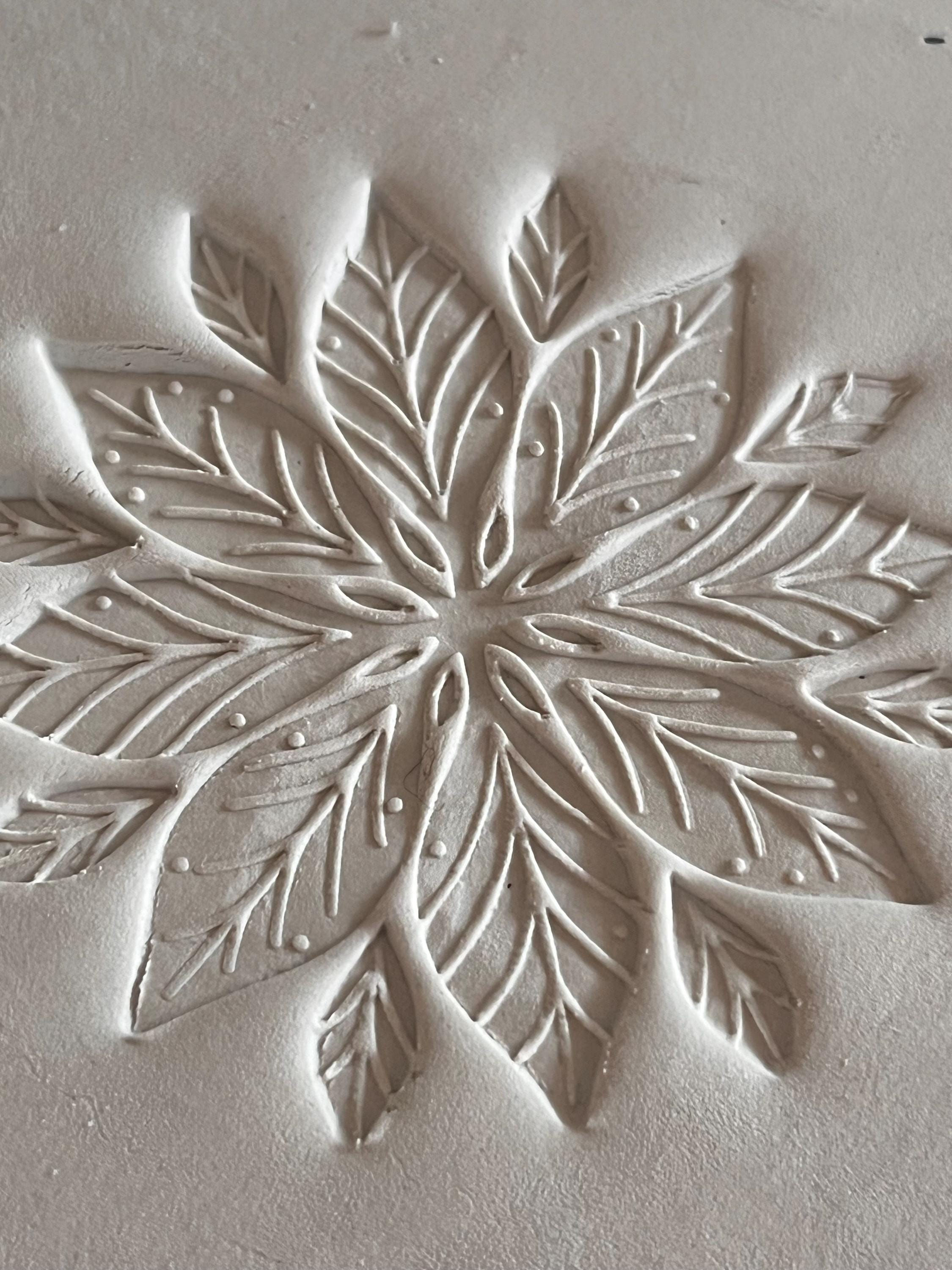 leaf mandala Stamp for Ceramics 7cm , Woodblock, Clay, fabric, Pottery, journ...