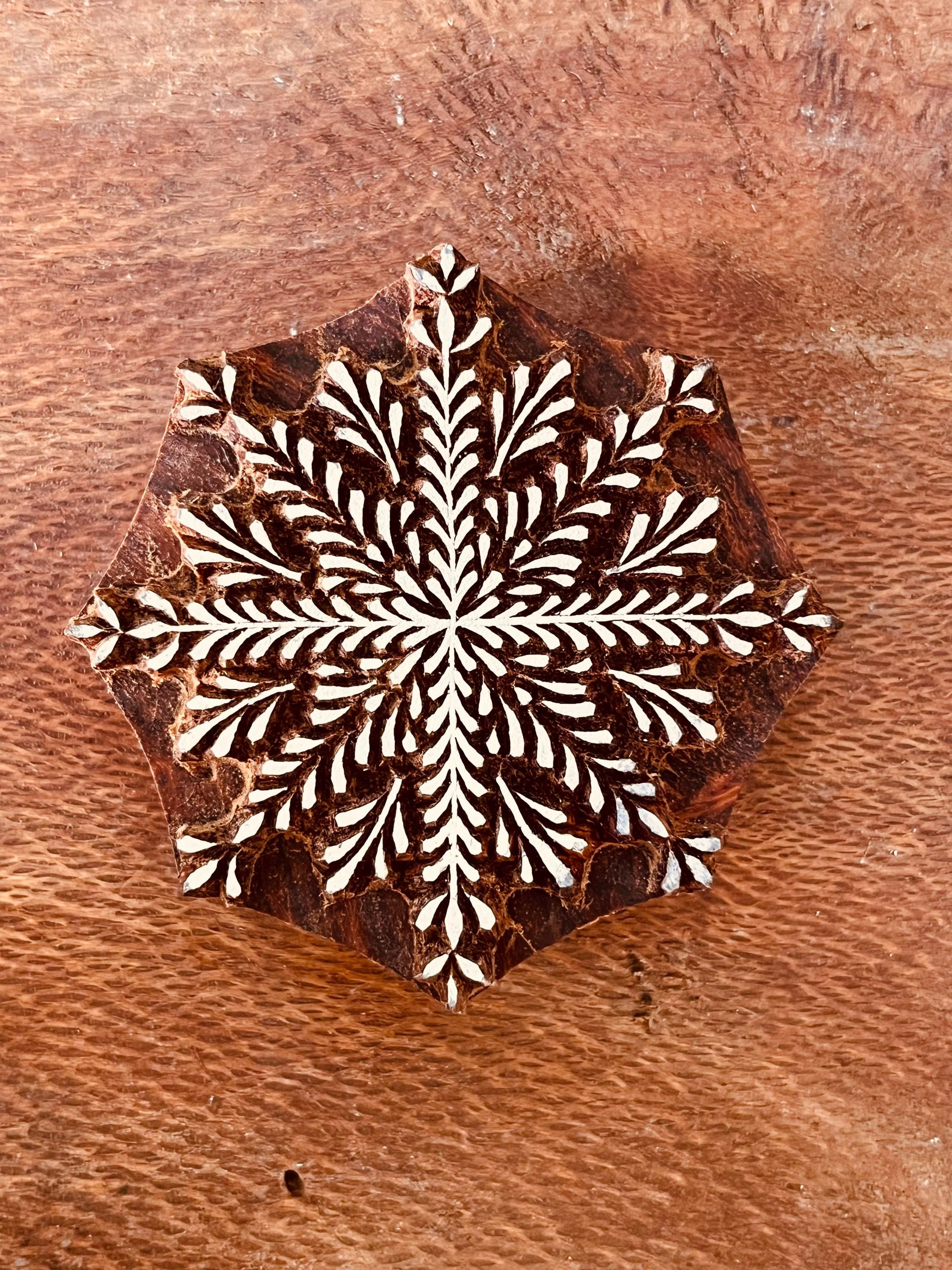 Mandala Stamp for ceramics, paper/textiles, clay. 6cm Woodblock. Forest Leaf ...
