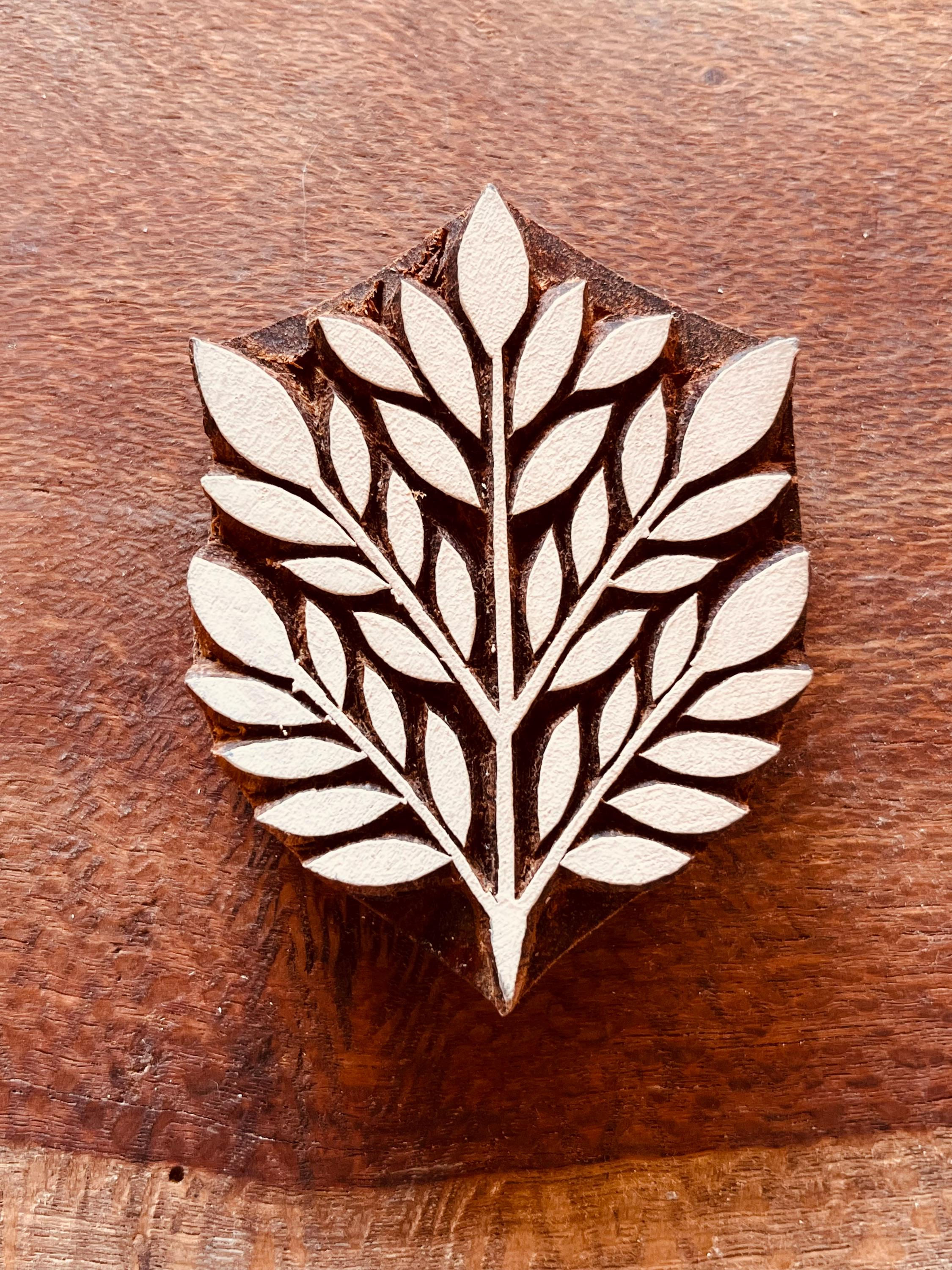 Forest Leaf Branch Stamp for Ceramics, Woodblock, Clay, Fabric, Pottery