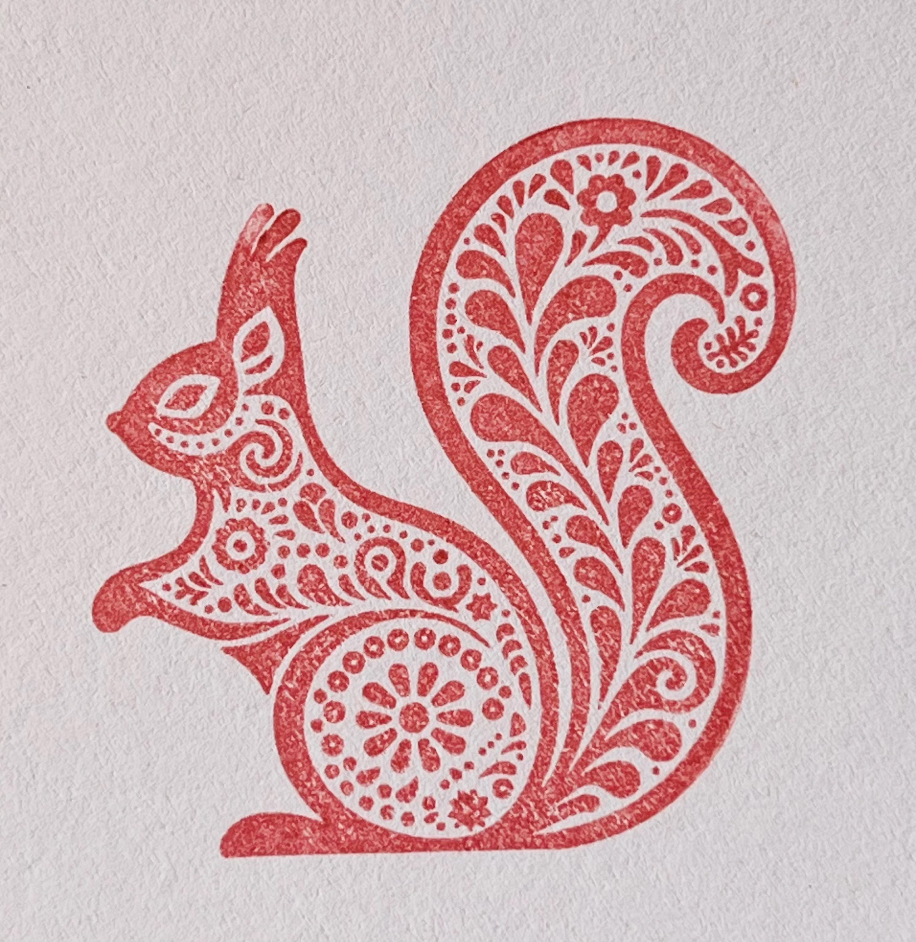 Rubber Squirrel Folk Art Stamp for Scrapbooking and Crafting
