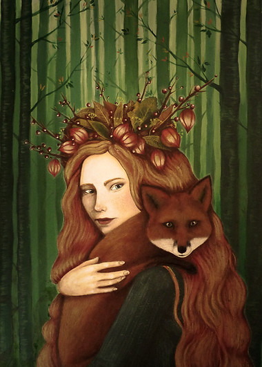 toile Foxy by Yeshaï, féminin sacré, spirit, chaman, animal totem, renard
