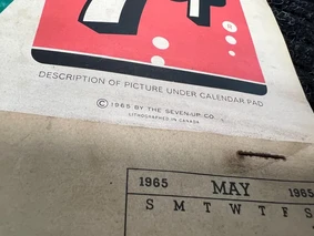 1965 Calendar 7up soda Pop SpecialtyRepairsMods