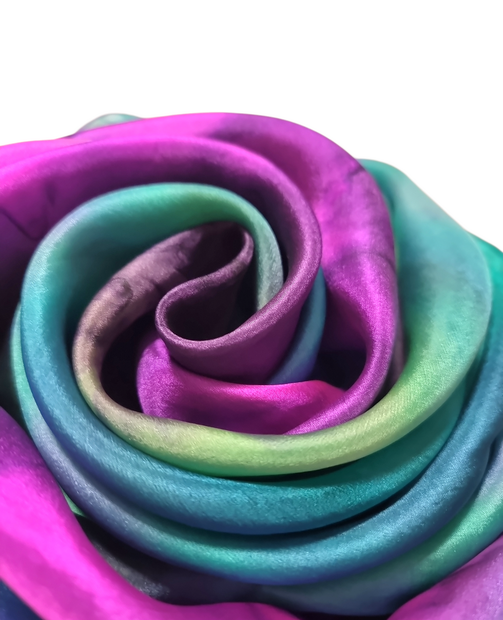 Hand-painted 100% Silk Scarf in Lime, Emerald, Pink, Violet SC0929