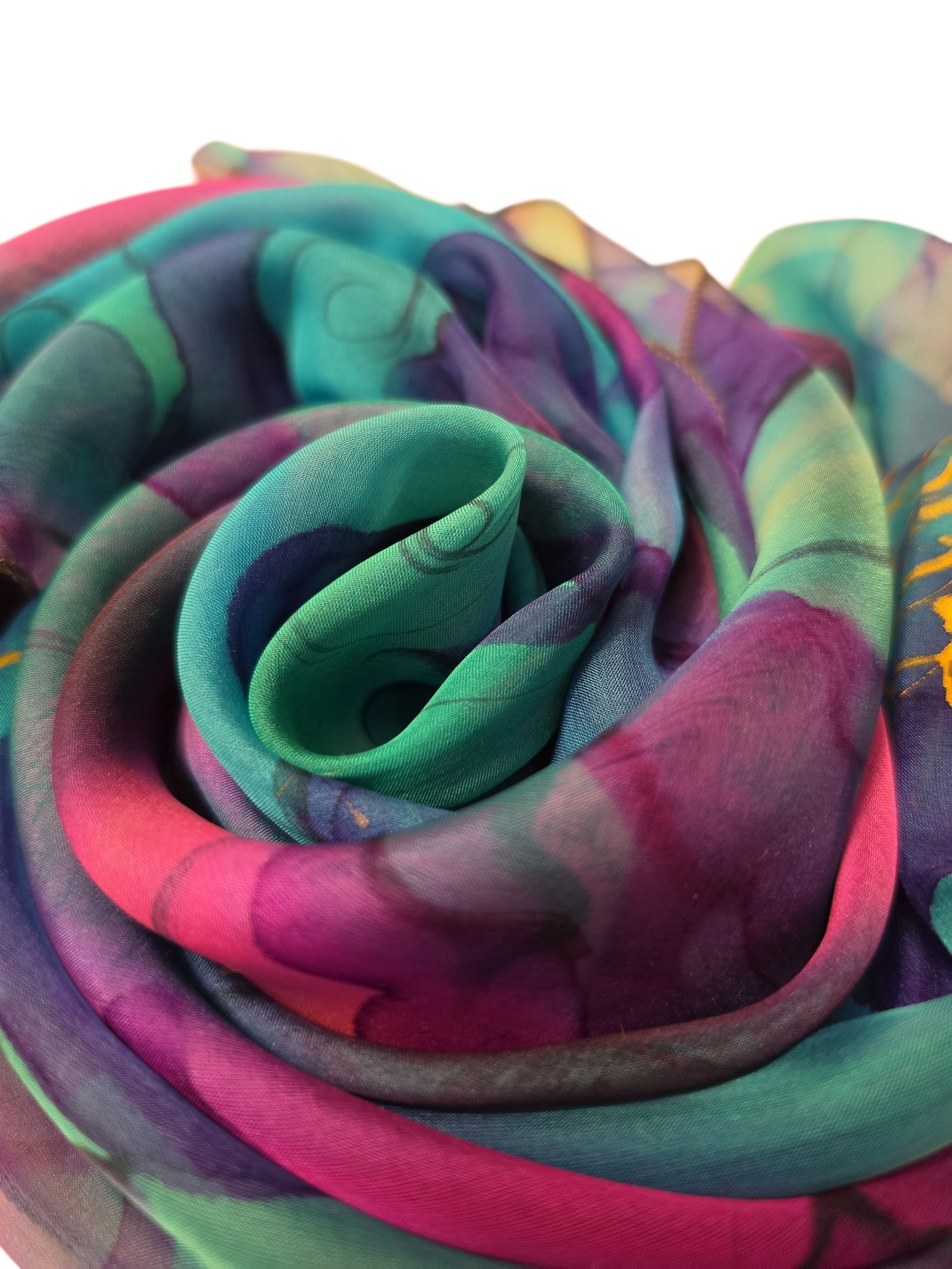 Hand-painted 100% Silk Scarf in Pink, Turquoise, Emerald, Violet SC0975
