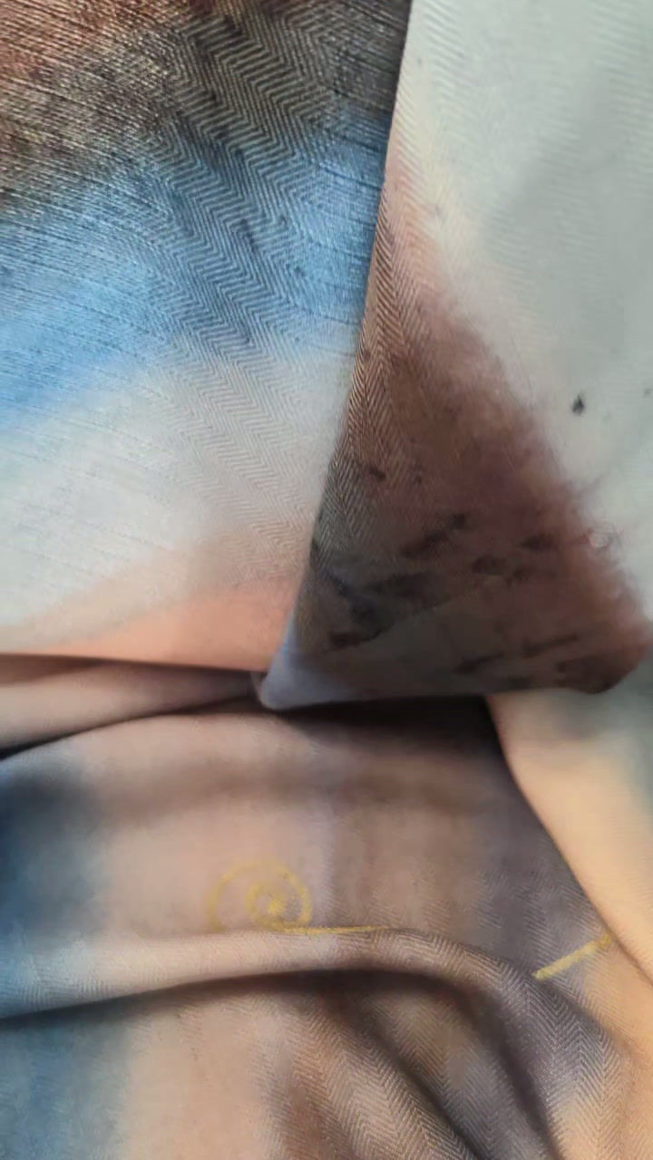 Thumbnail: Hand-painted 70% Wool, 30% Silk Scarf in Beige, Baby Blue, Brown SC0979