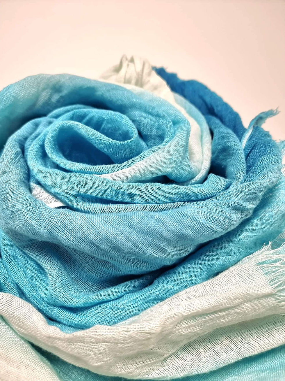 Hand-painted 100% Linen Scarf in White,  Light Turquoise SC0358 