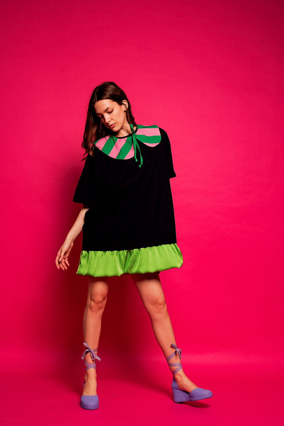 Μικρογραφία: T-shirt dress/ lime green satin