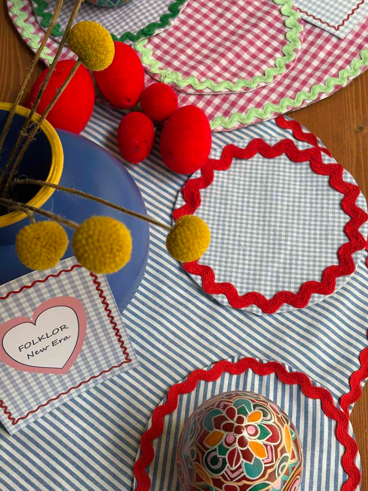 Round Coaster | Baby blue Vichy / medium size