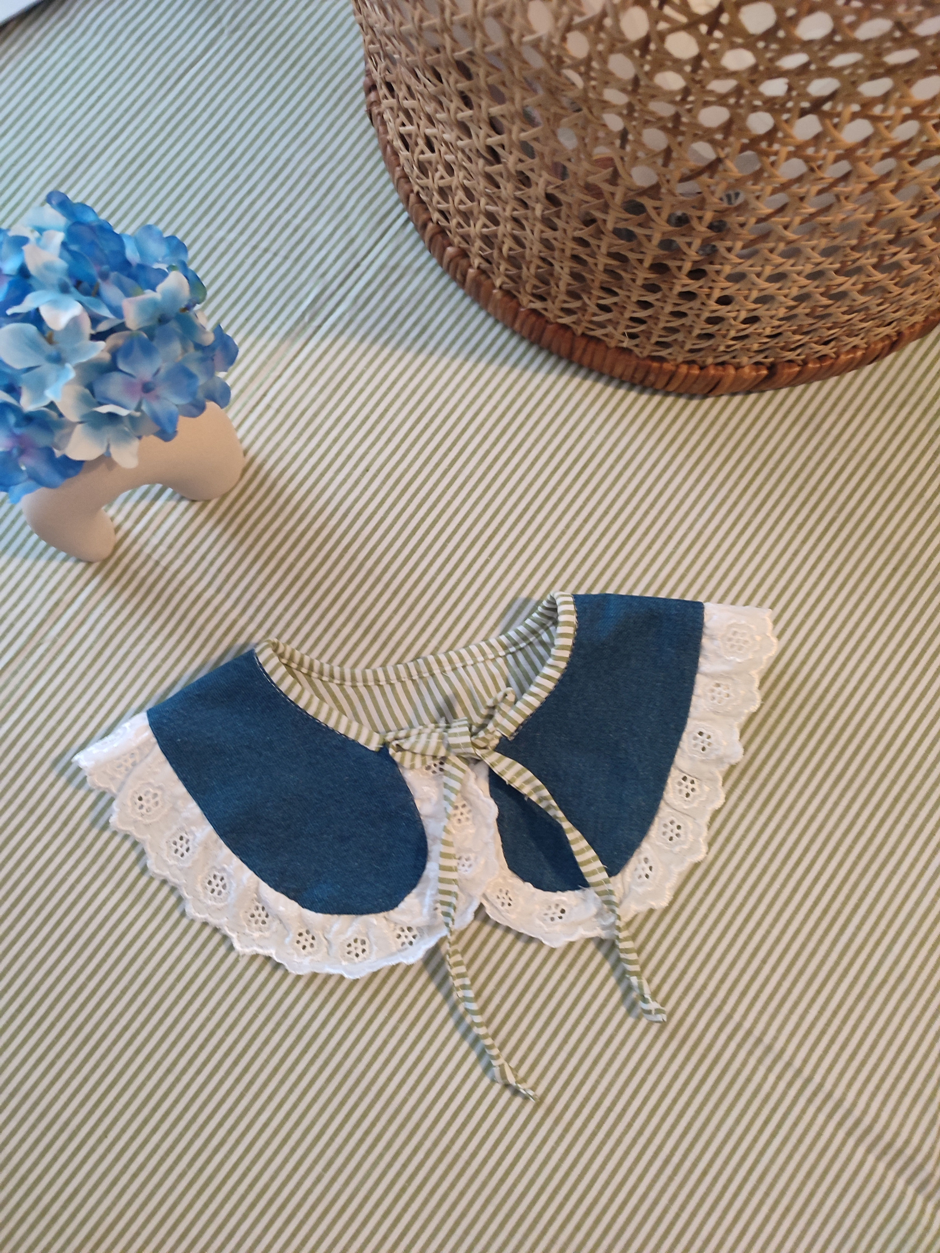 "Little Daughter" / Denim / Green stripes