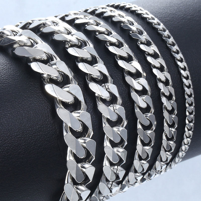 Miniature : New Trendy Cuban Chain Men Bracelet Classic Stainless Steel 3/5/7/9mm Width Chai