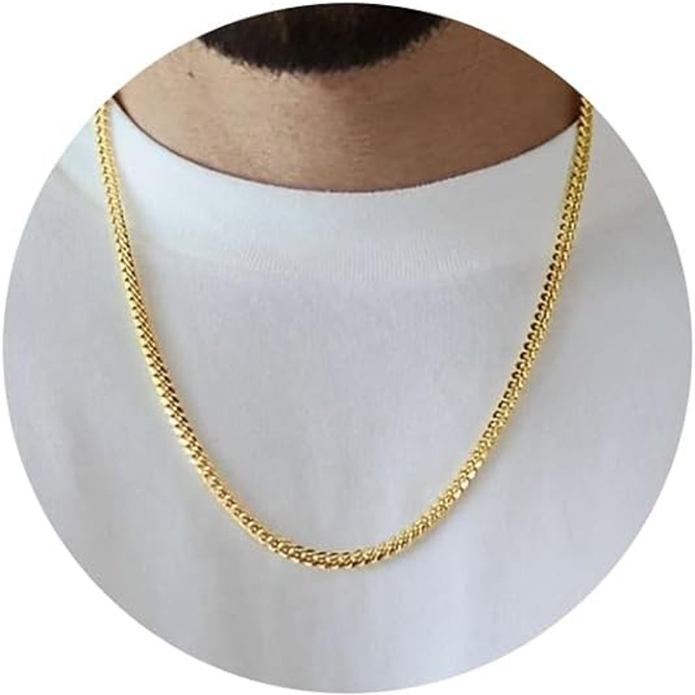 7mm 18K Real Gold Plated Cuban Link Chain Necklace for Men Mens Stainless Steel