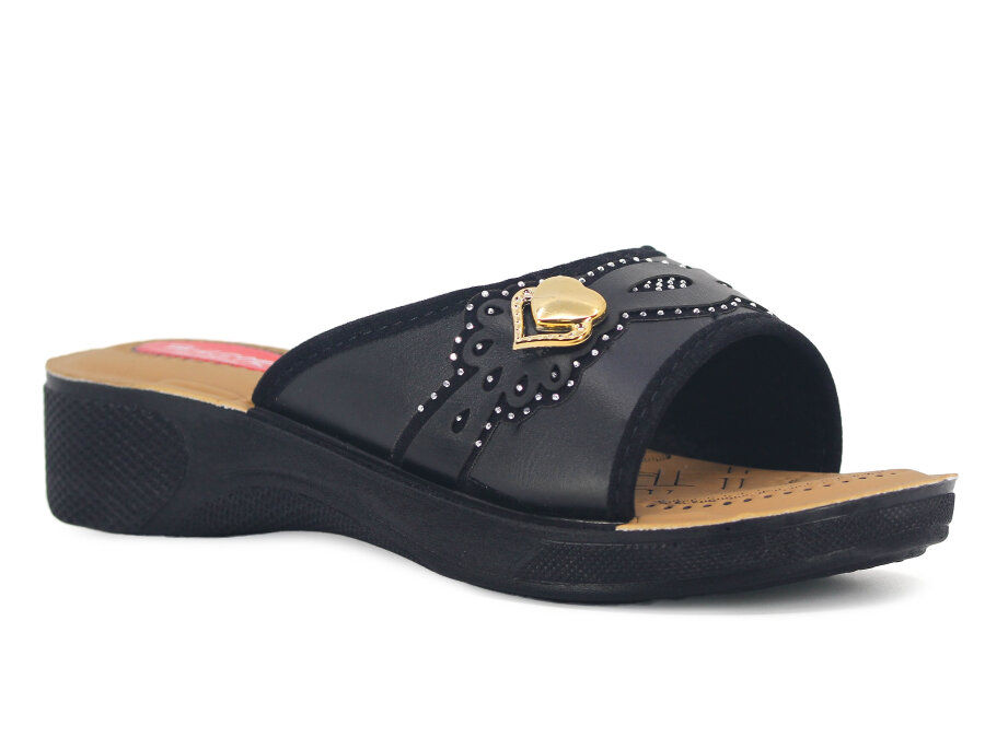 Women's Soft-Soled Casual Slippers, Black, Decorative Embellishments, Comfortable Sole.