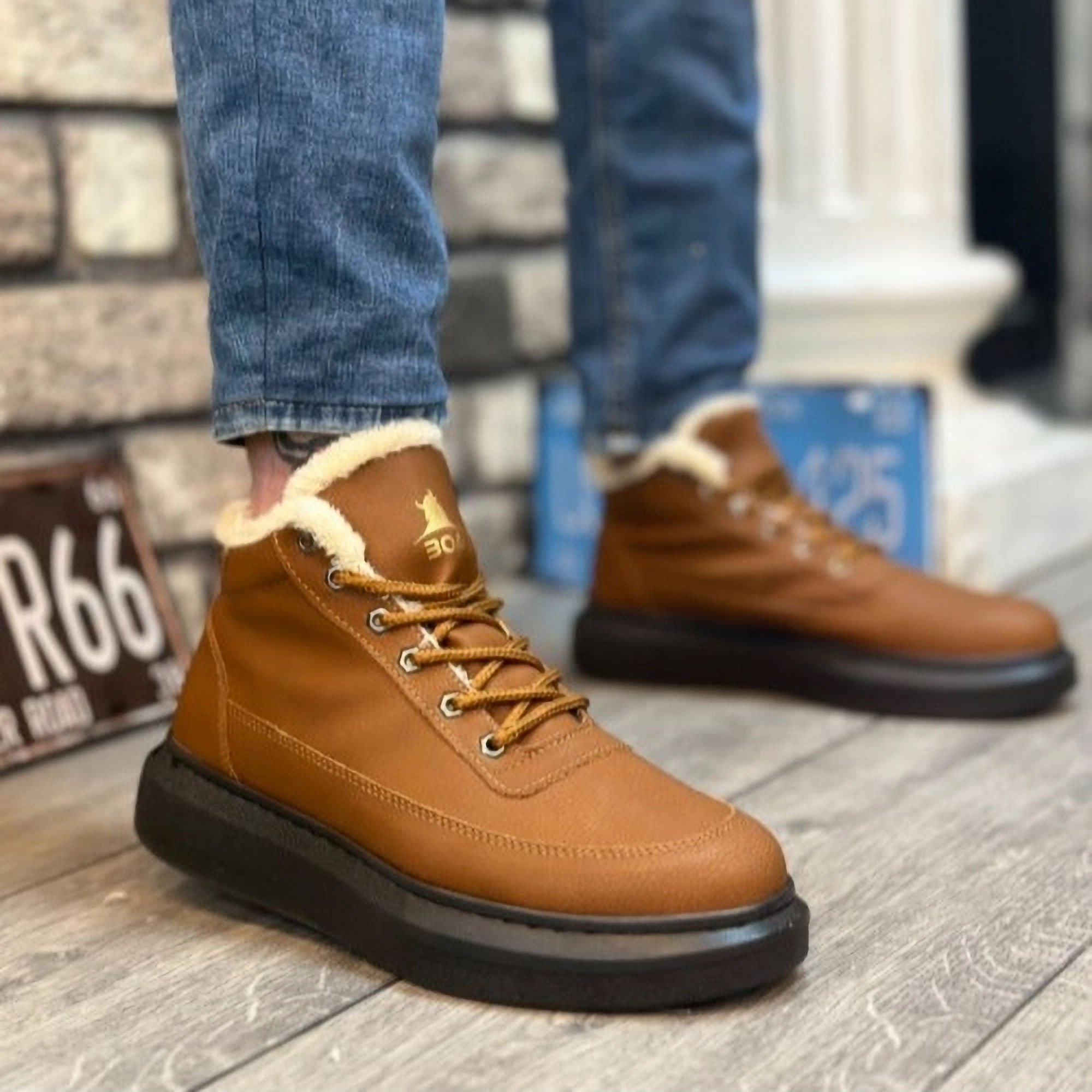 BA0151 İçi Kürklü Bağcıklı Açık Taba Erkek Tarz Spor Bot