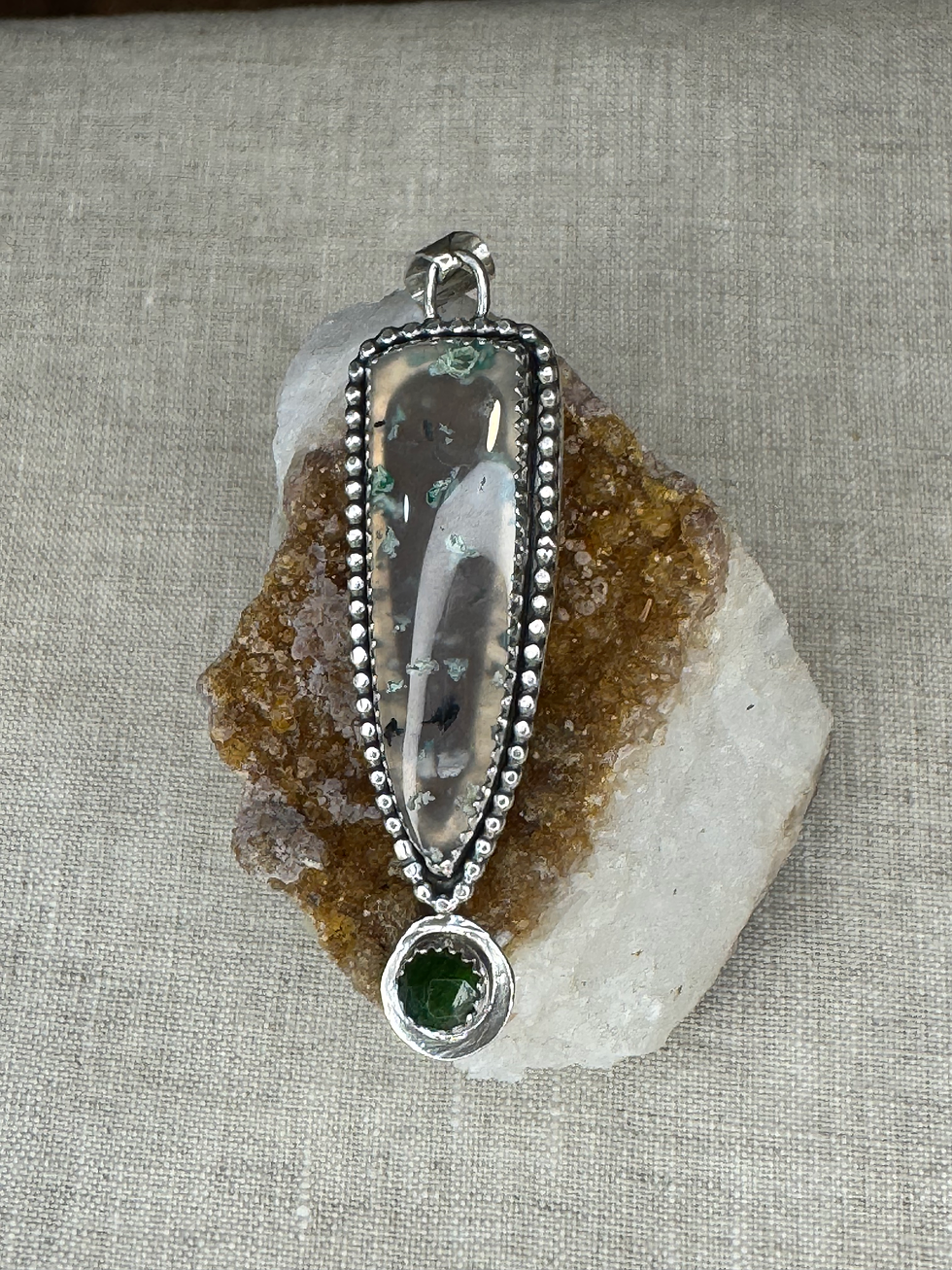 Thumbnail: The Inner Truth Pendant/ Chrysocolla in Quartz & Green Chrome Diopside Crystal.