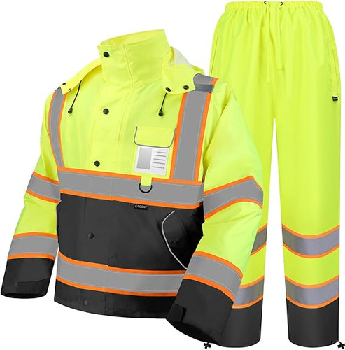 Hi Vis Rain Suit, ANSI Class 3 Waterproof Reflective Jacket &amp; Pants for ...