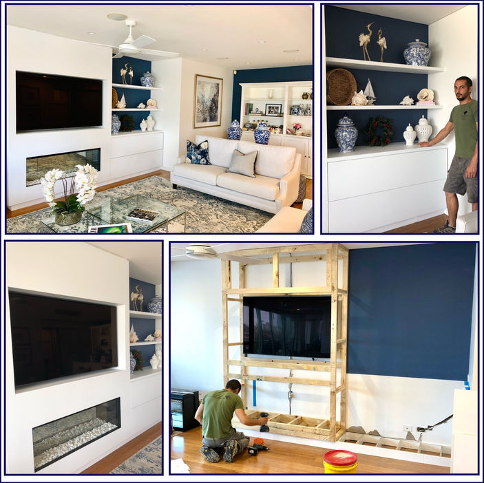 Built in entertainment unit with fireplace.