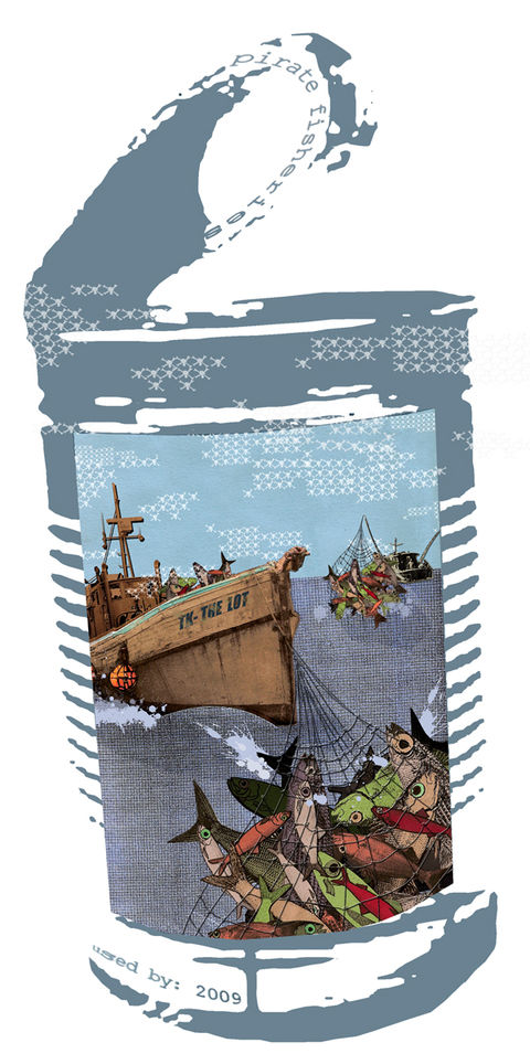 illustration, drawing, collage, over fishing, Pacific ocean, take the lot