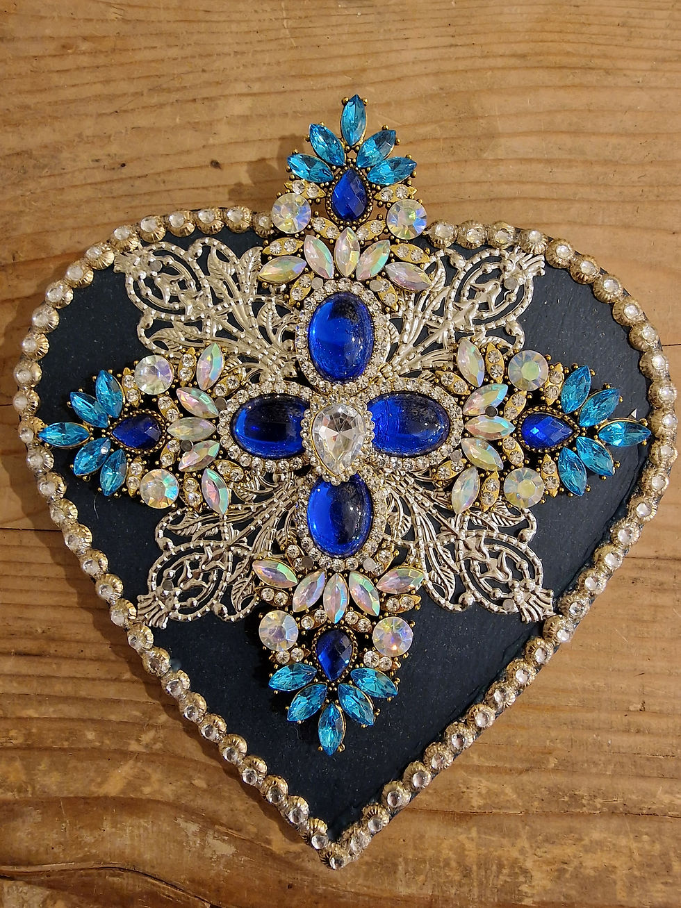 Grand Coeur Sacrés bleu nuit et argent