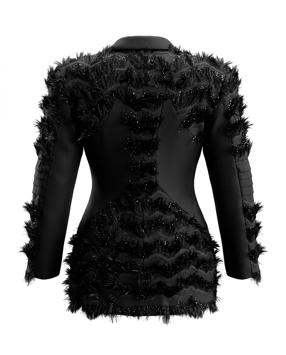 Miniatura: BLACK EMBELLISHED FEATHER BLAZER