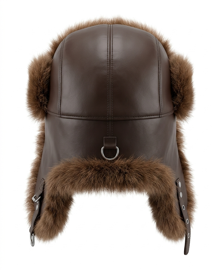 Miniatura: BROWN BEANIE WITH RECYCLED FUR