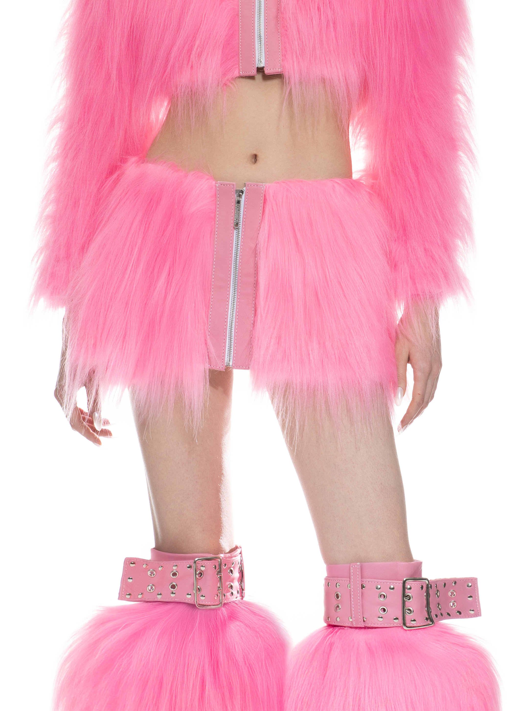 FLUO PINK FAUX FUR SKIRT