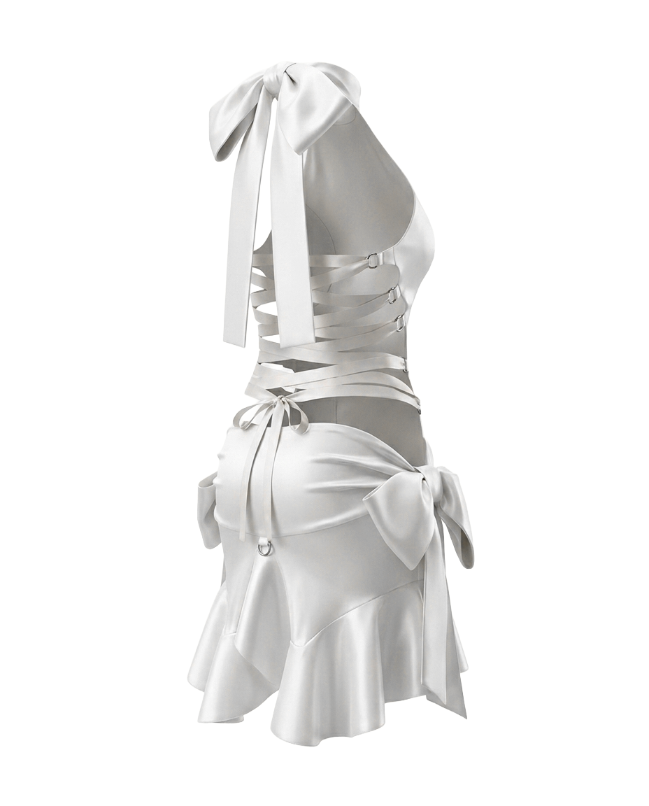 Miniatura: WHITE STRETCH SATIN DRESS WITH BOWS