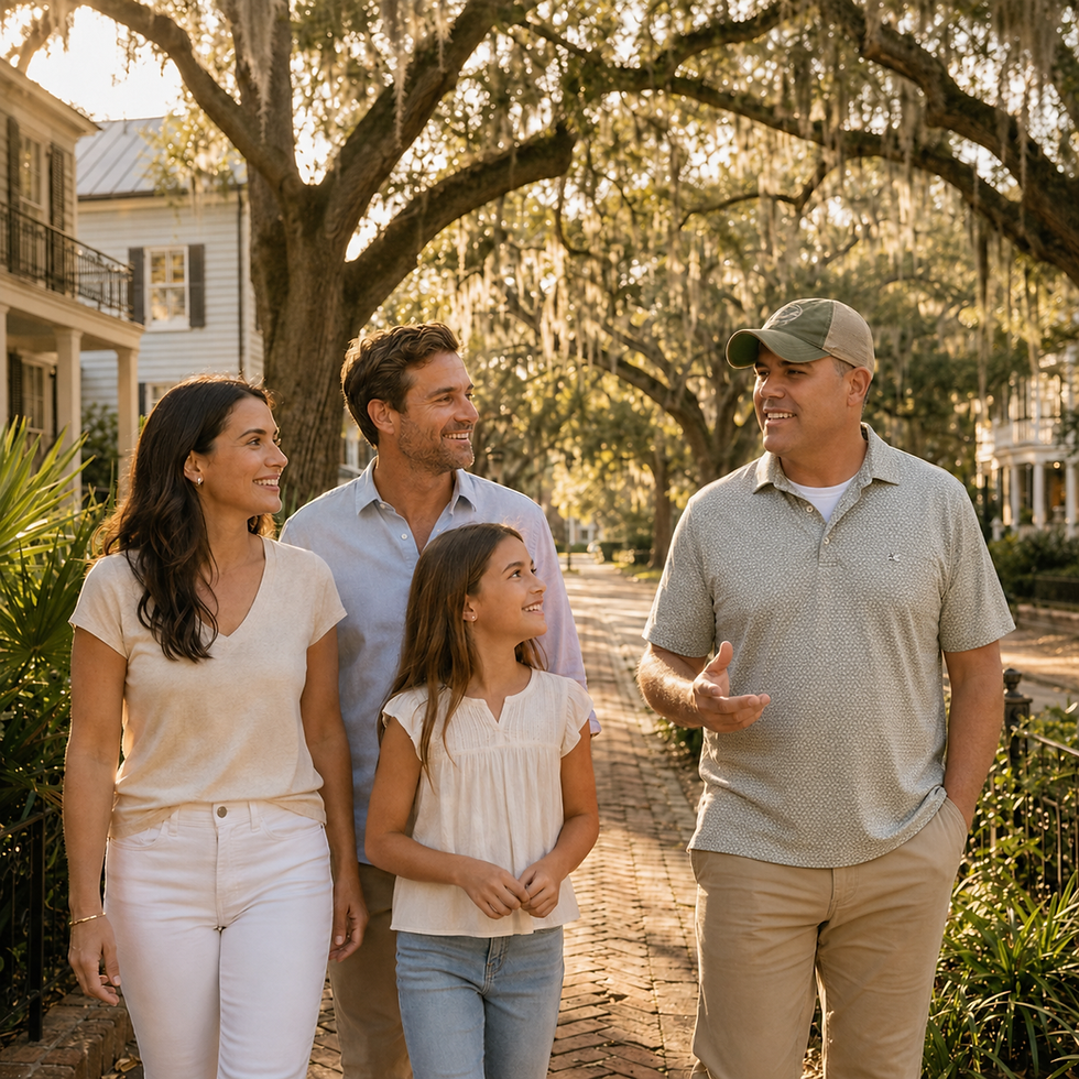 Family walking with a Charleston real estate agent.