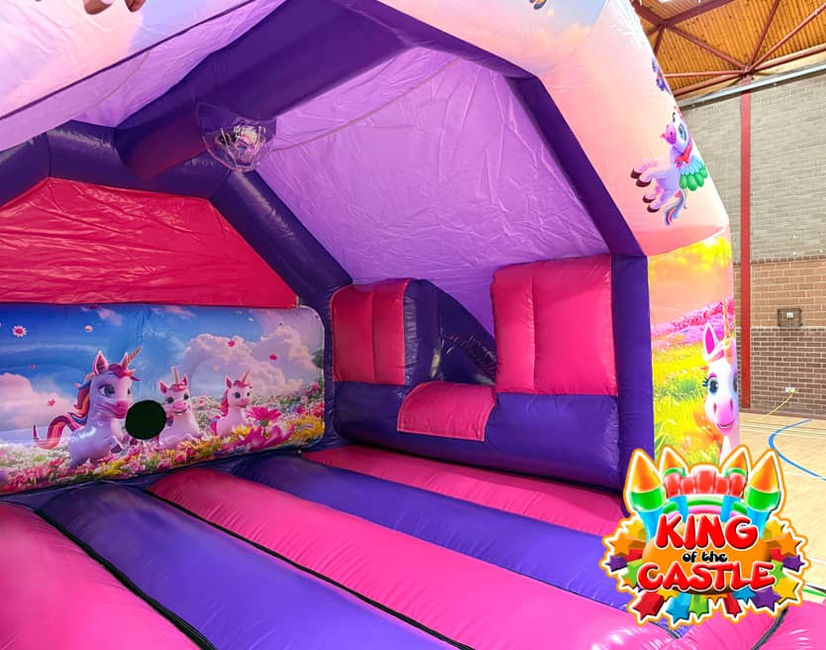 Unicorn Bouncy Castle with Slide Rental throughout Fife: Dunfermline, Glenrothes & Kirkcaldy, plus Kinross, Alloa, Alva and Larbert
