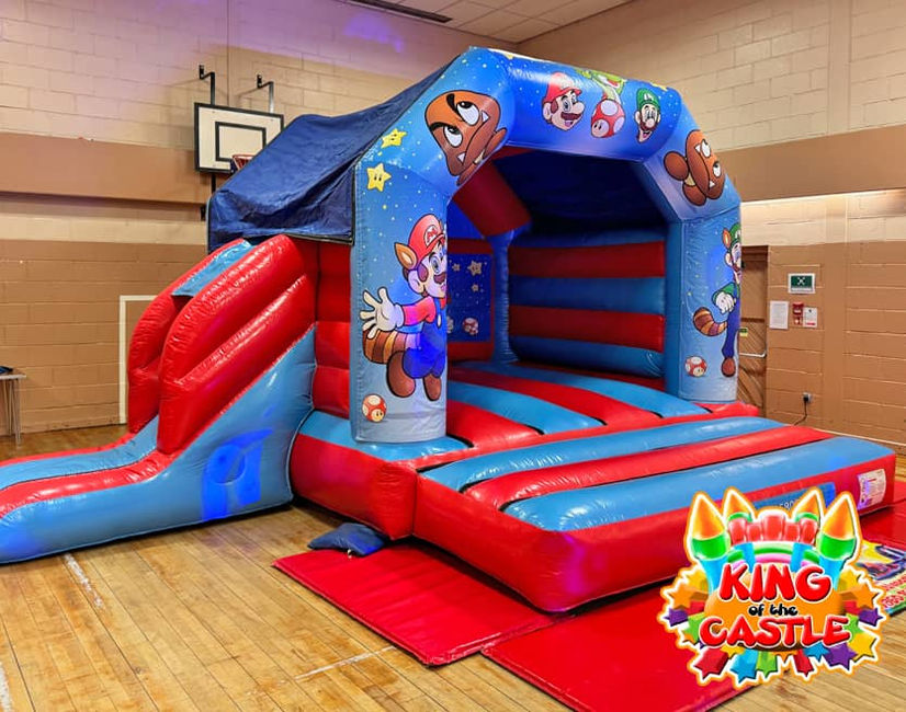 Mario Bouncy Castle with Slide Rental throughout Fife: Dunfermline, Glenrothes & Kirkcaldy, plus Kinross, Alloa, Alva and Larbert