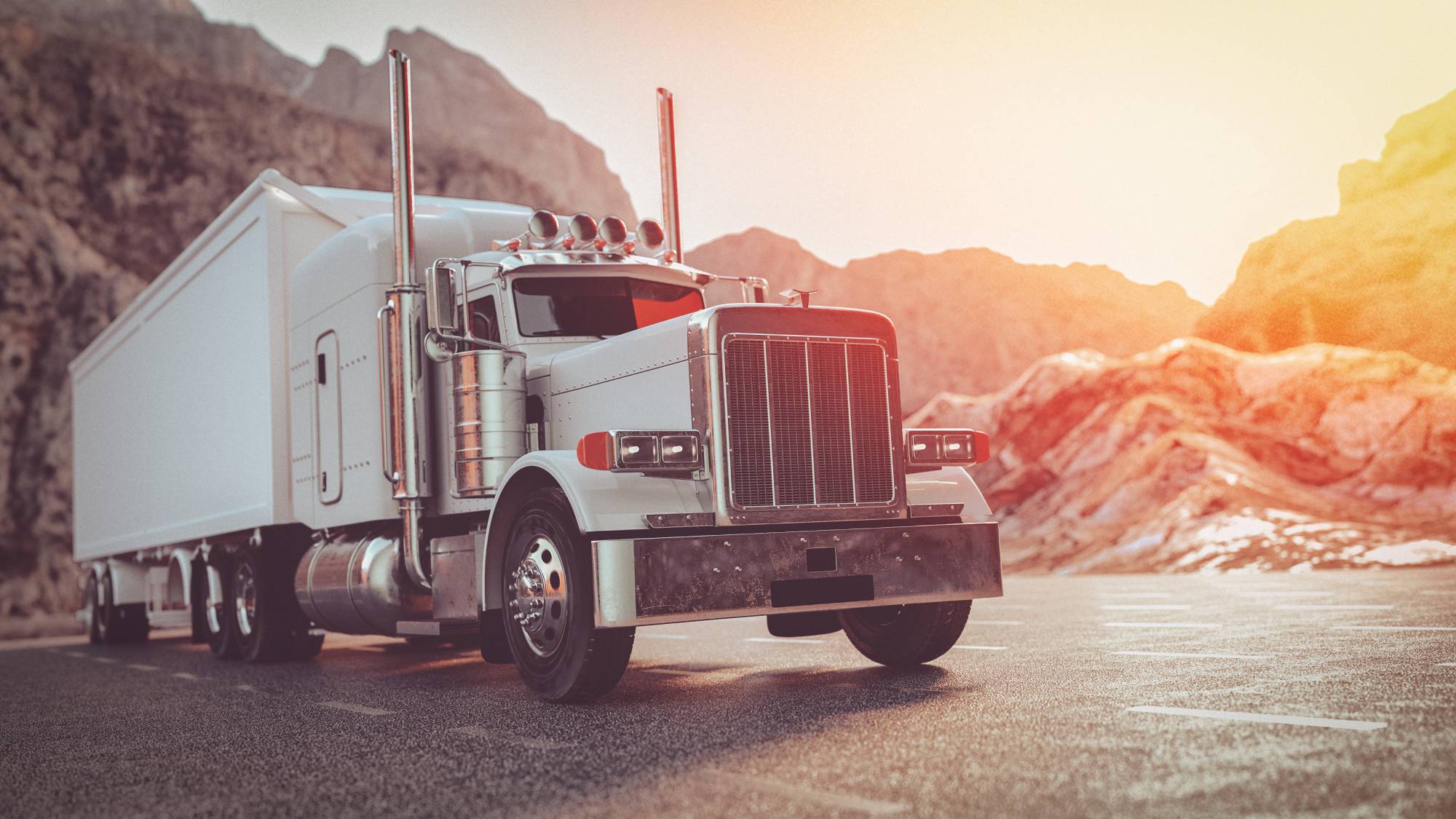 Semi-trailer truck in road transport