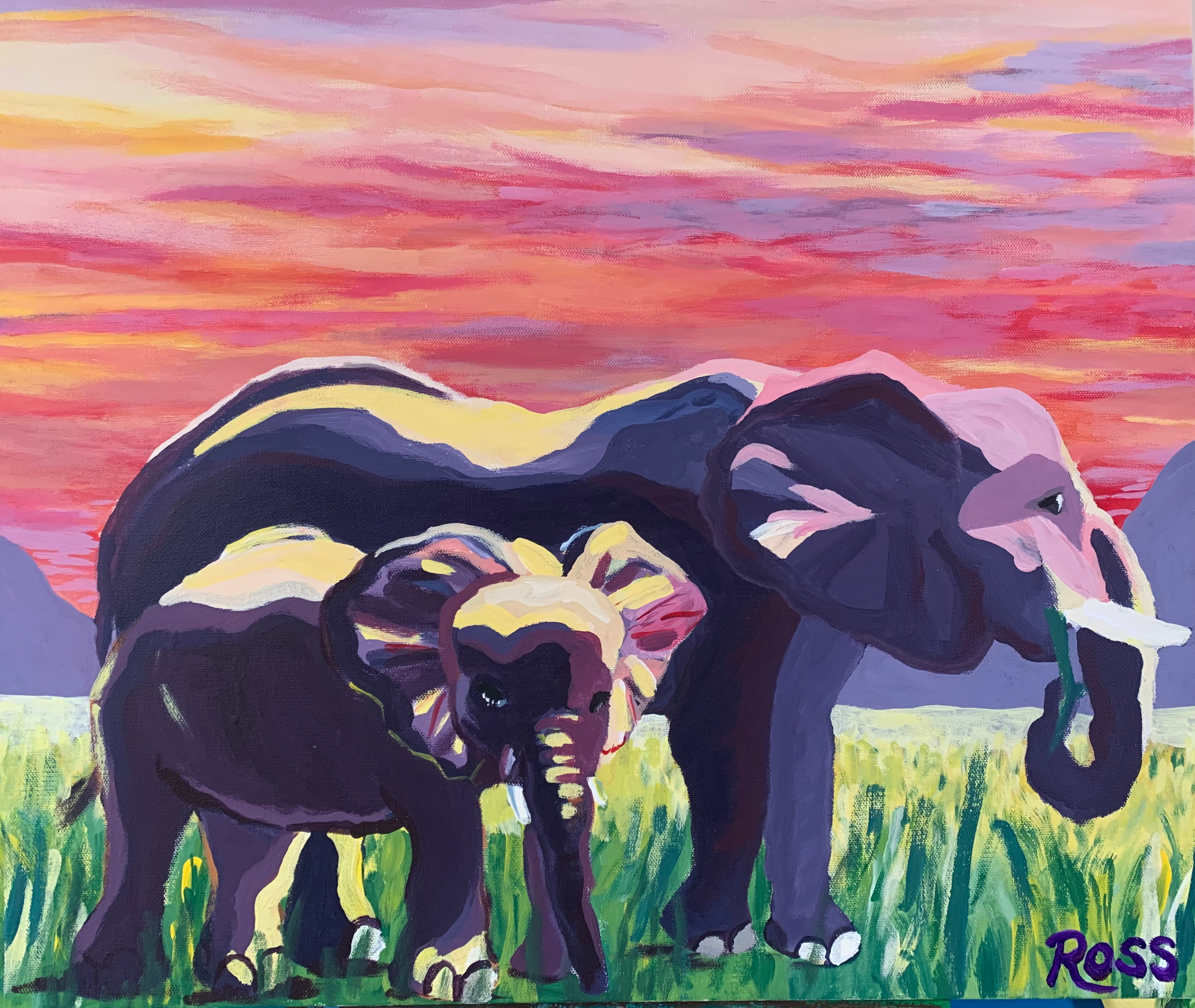 Sunrise Elephants Canvas print