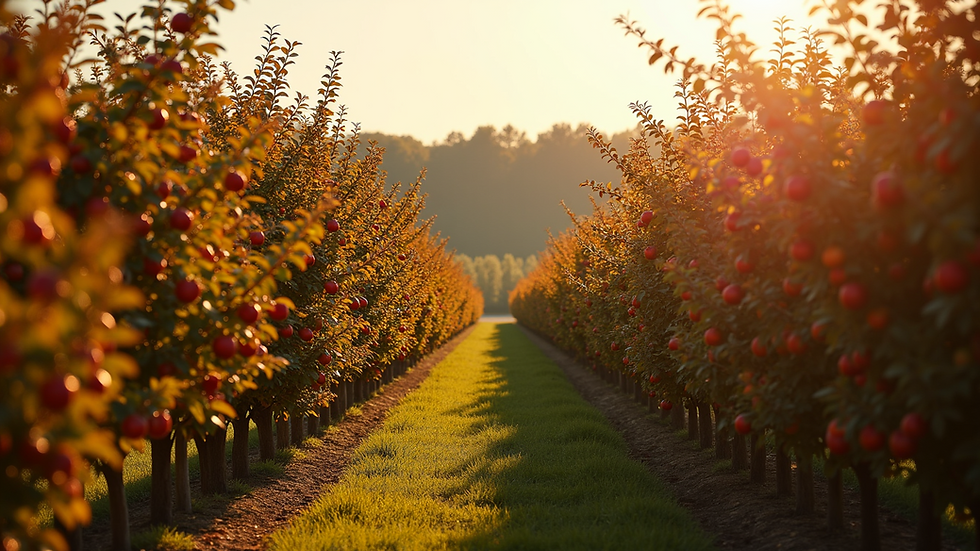 High angle view of Canadian apple orchard in autumn