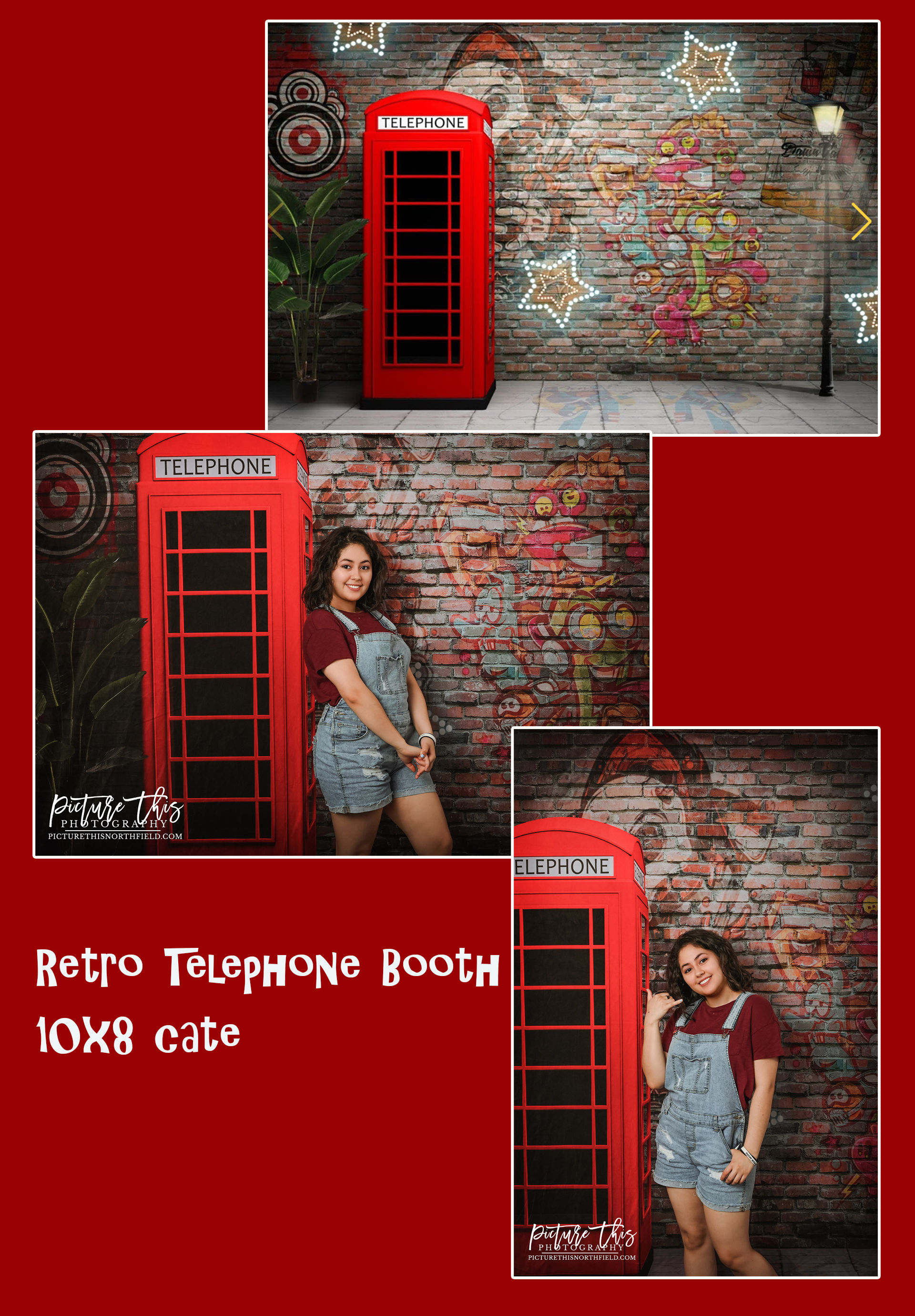 Photography Background 8x10 Urban Graffiti Brick Telephone Booth Street