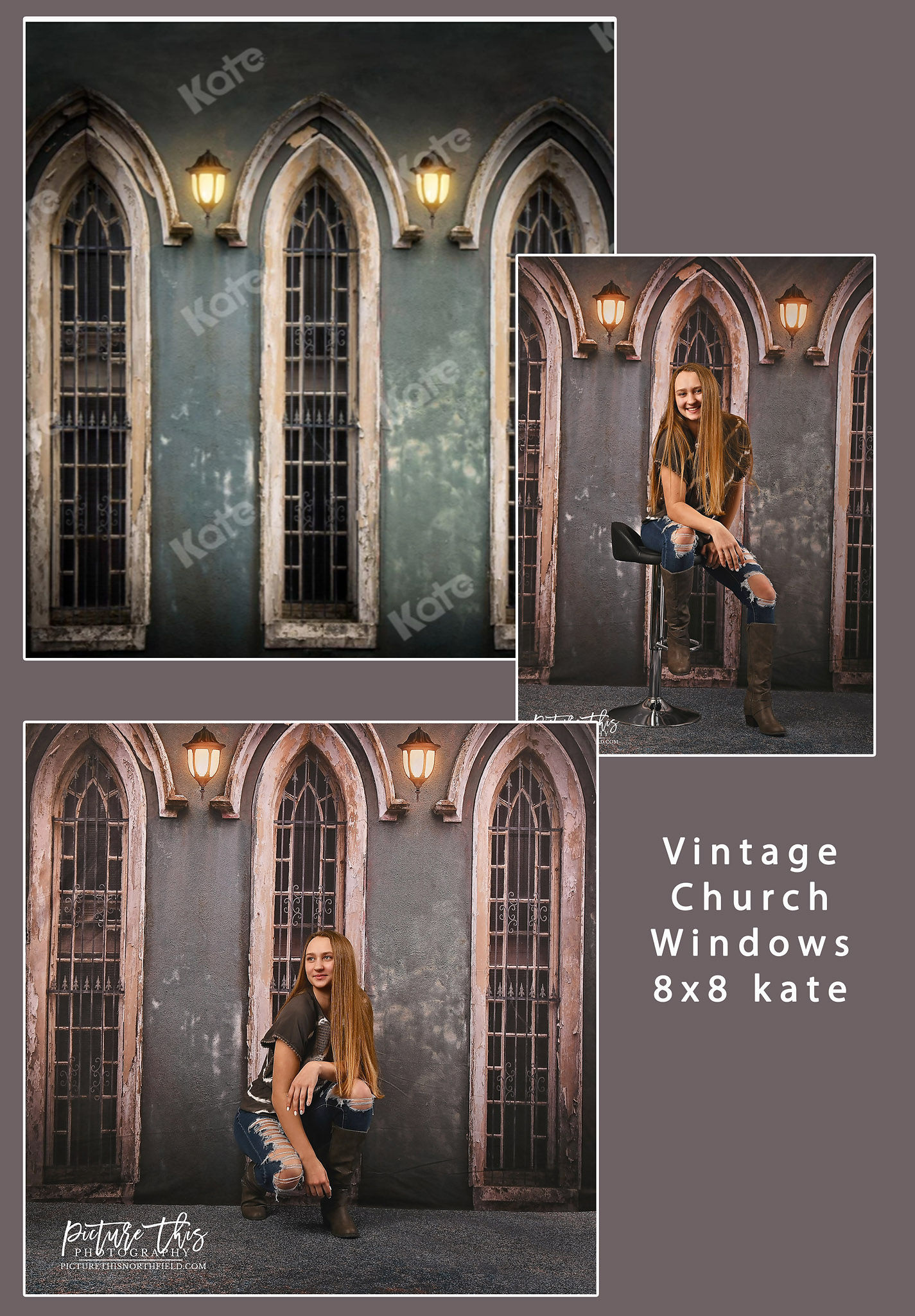 Photography Background 8x8 Vintage Church Green Windows