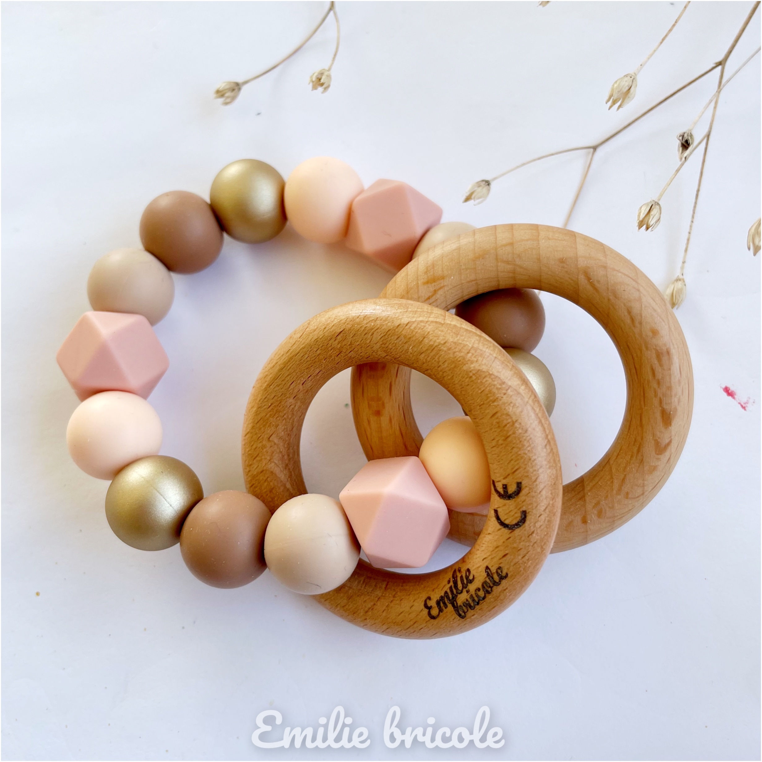 Hochet double anneaux Rose des Sable