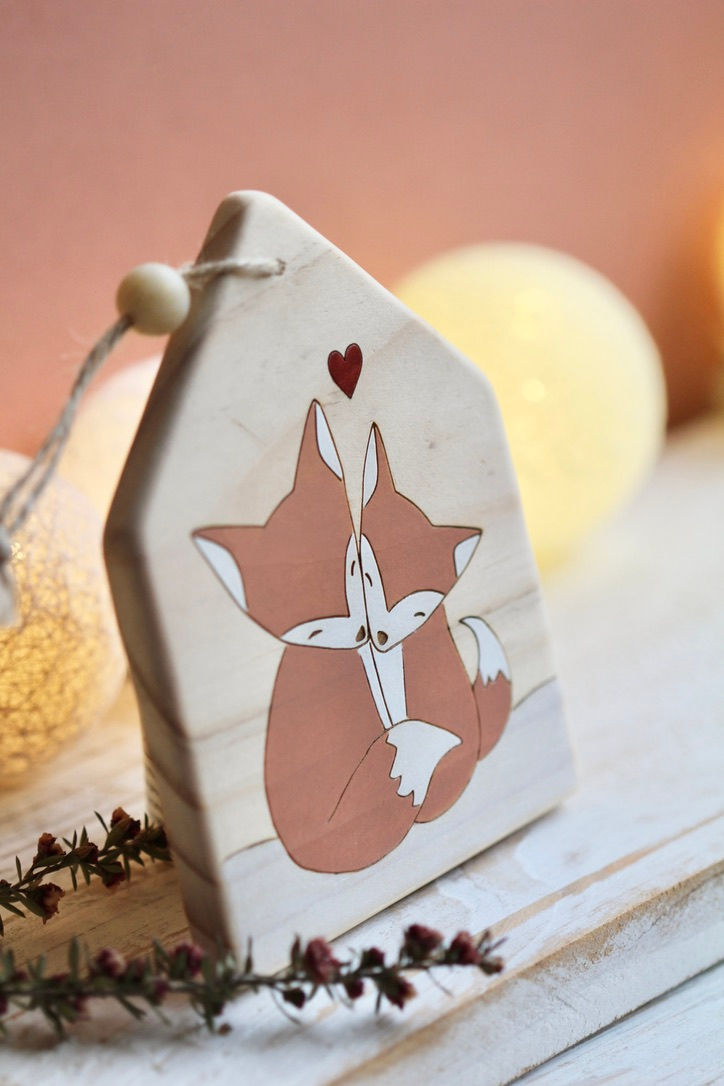 Miniature : Panneau déco en bois - renards câlins