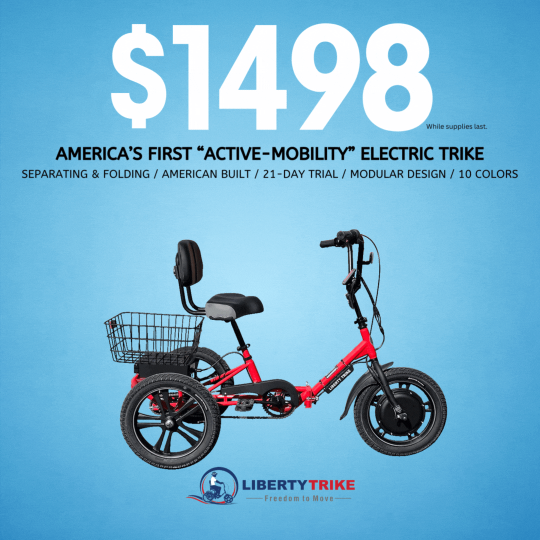 The Liberty Trike features detachable parts for convenient storage and transport.