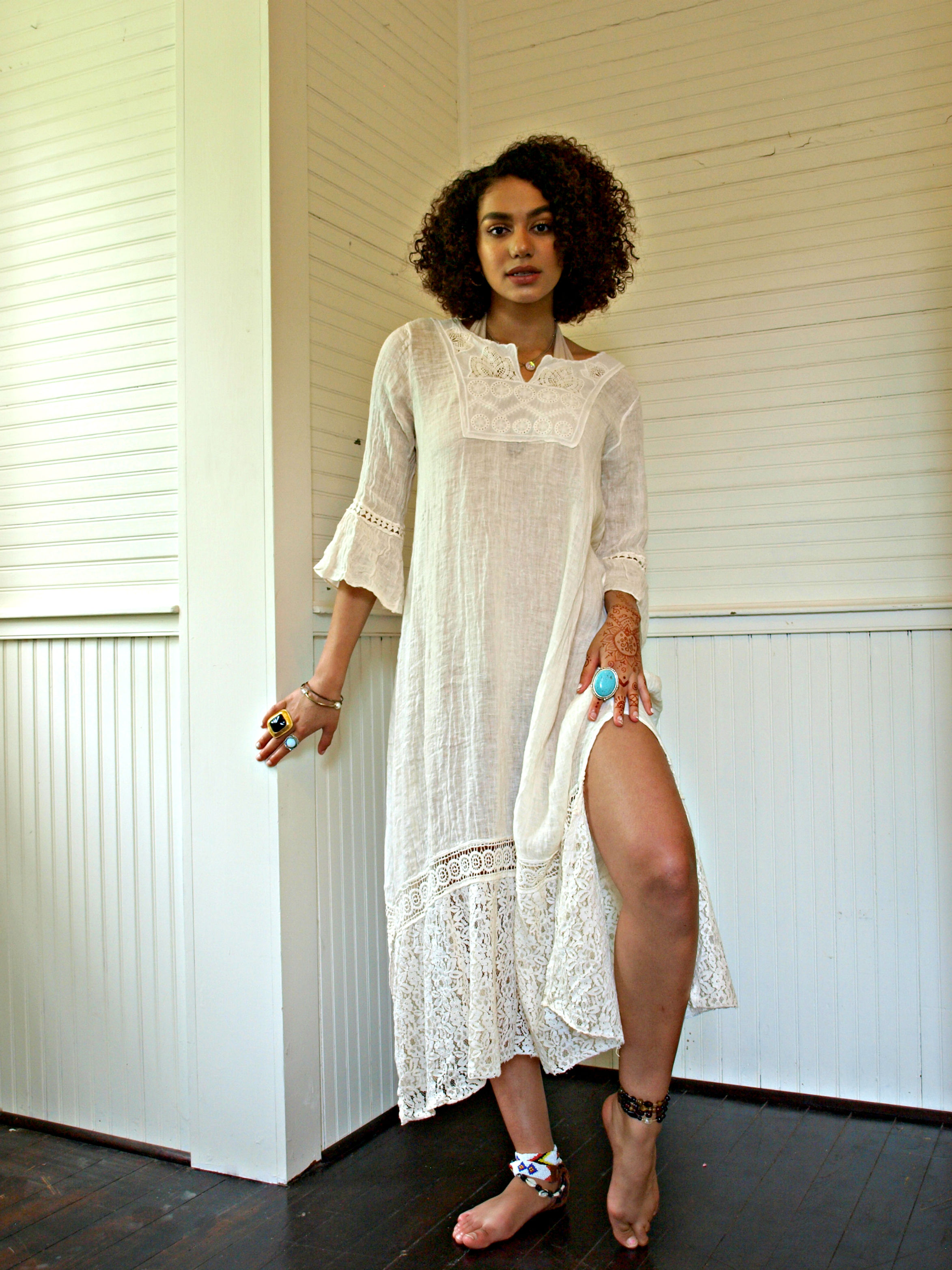 Delilah 100% Linen Maxi Dress Kaftan