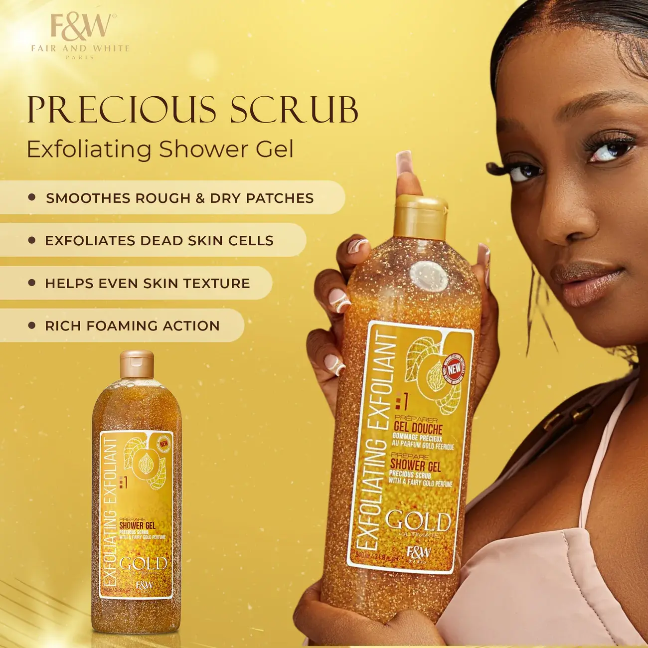 Fair and White 1 : Gel douche exfoliant à l'or 940 ml / 31,8 fl.oz