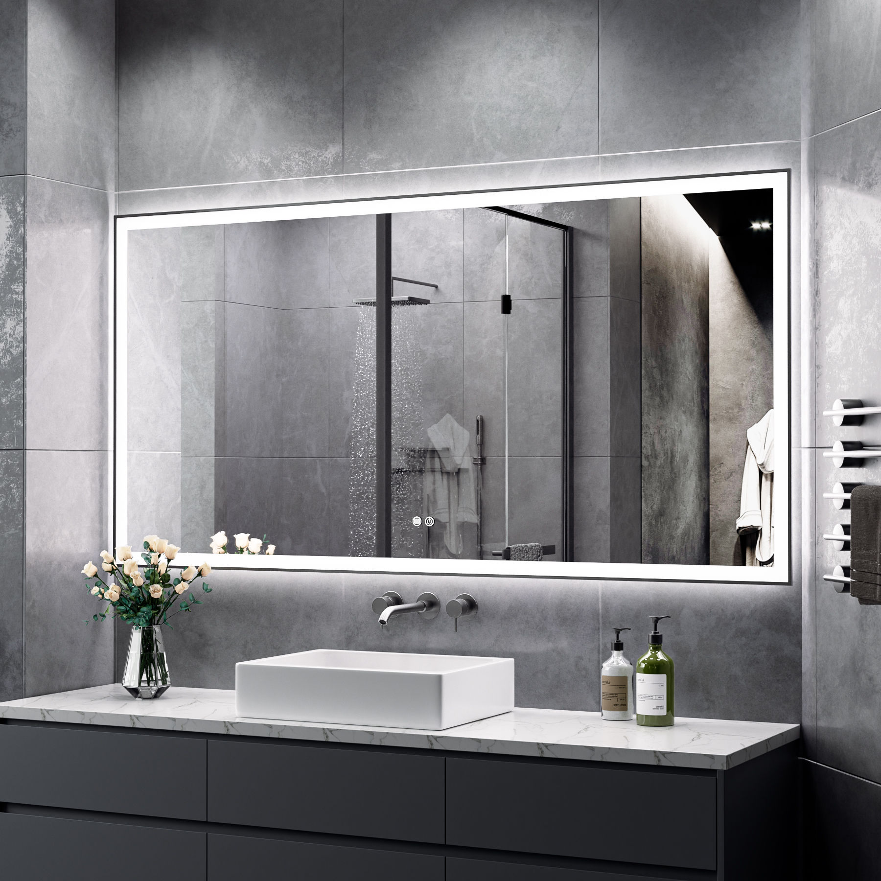 70"x36" Black Frame LED Mirror-LM105-7036