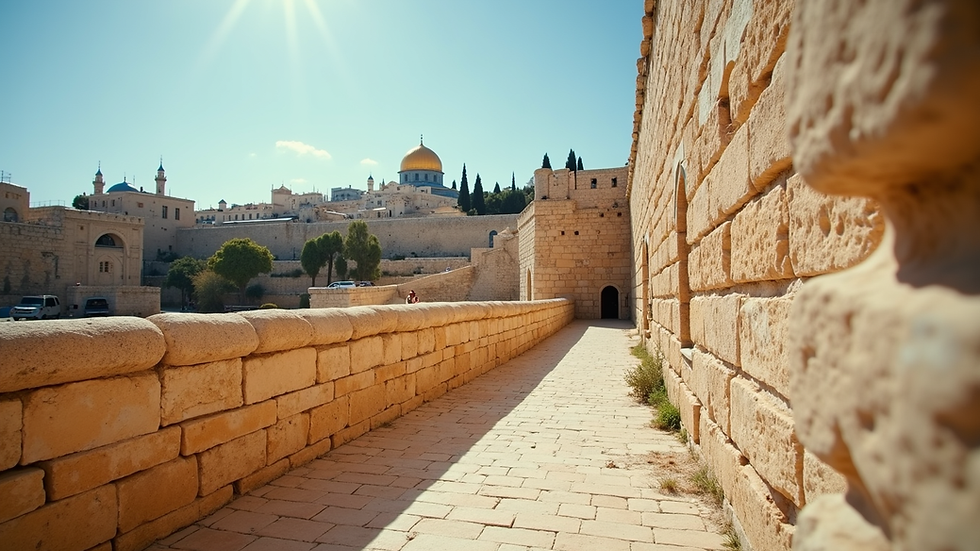Eye-level view of the ancient city walls of Jerusalem