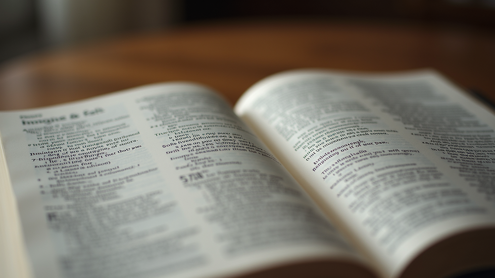Close-up view of an open Bible with highlighted text about faith