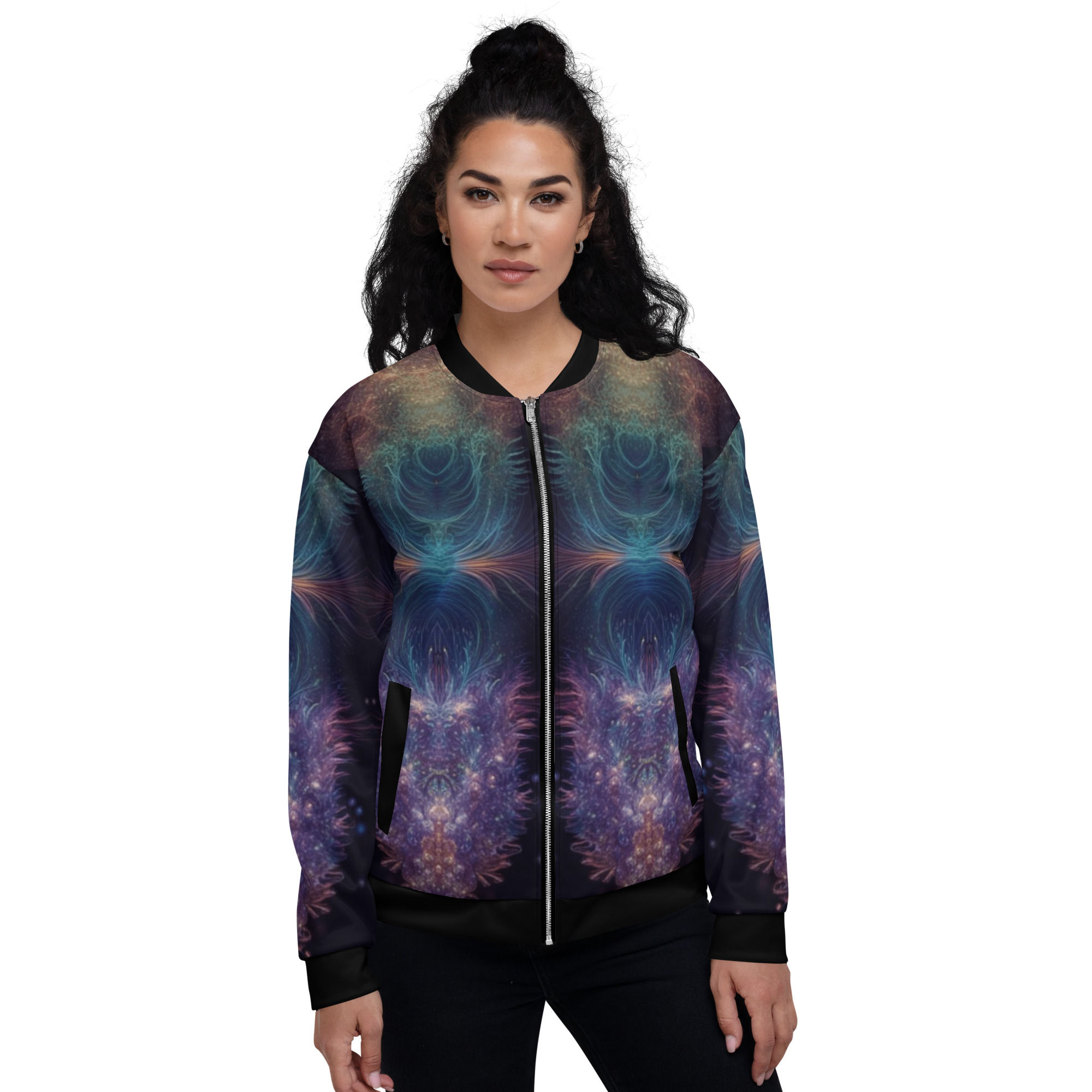 Cosmic Hamsa Hand Bomber Jacket