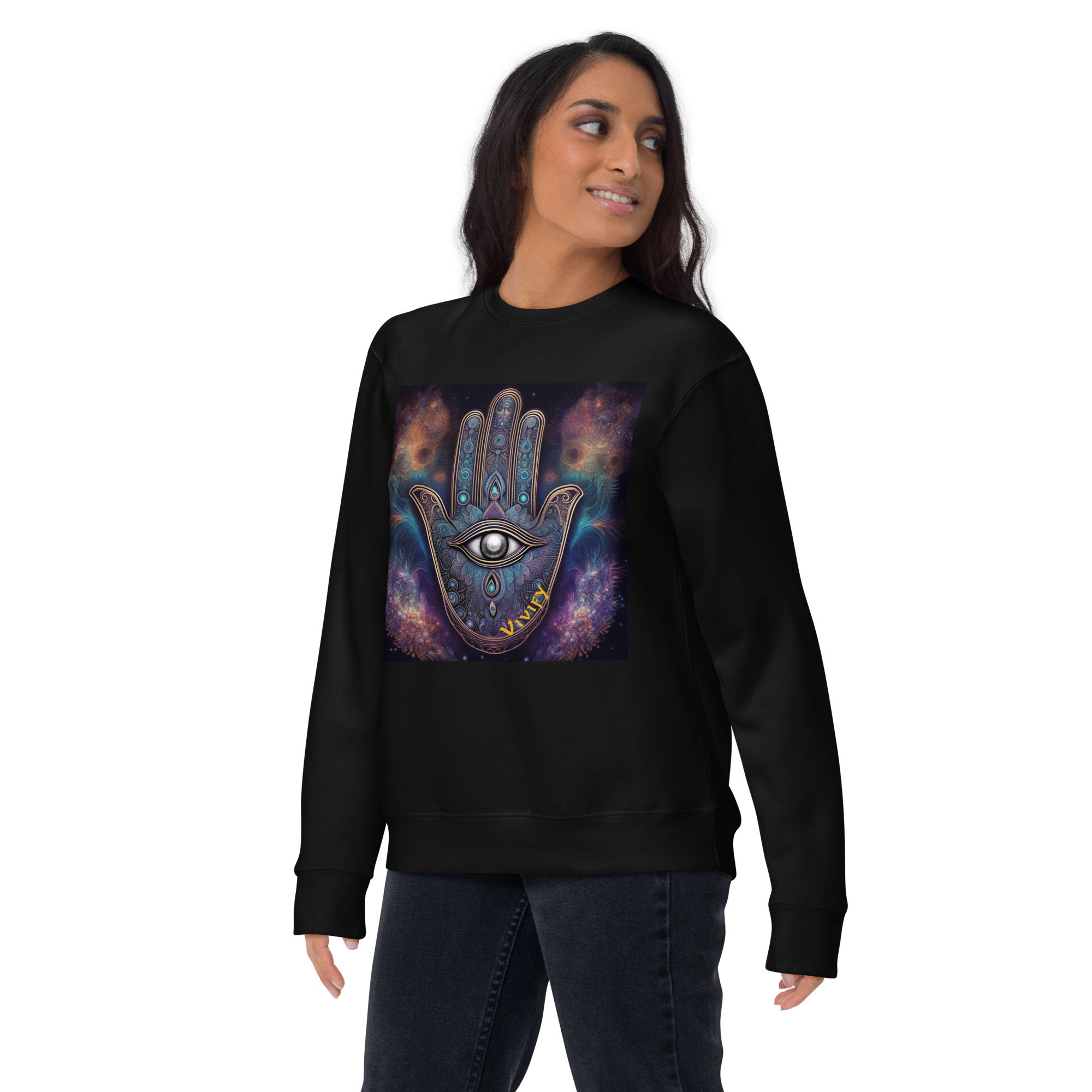 Cosmic Hamsa Hand Premium Crewneck Sweatshirt