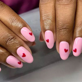 Pink and Red Heart Nails