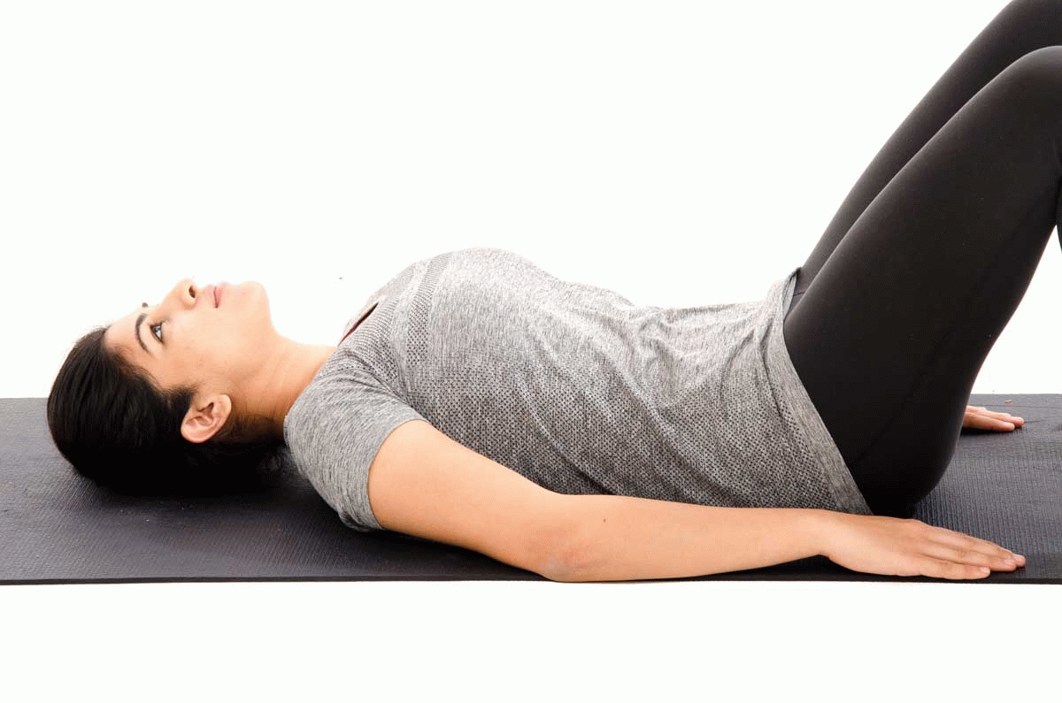 Chin tuck - lying on back (Supine).gif