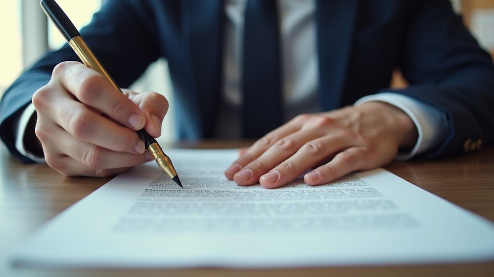 Eye-level view of a notary stamping a document on a desk