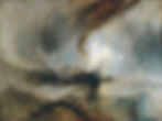 Dipinto 'Tempesta di neve. Battello a vapore al largo di Harbour's Mouth' di William Turner, raffigurante una nave in mezzo a una violenta tormenta di neve, con luci indistinte e un'atmosfera caotica che esprime il nuovo sentimento romantico della natura.