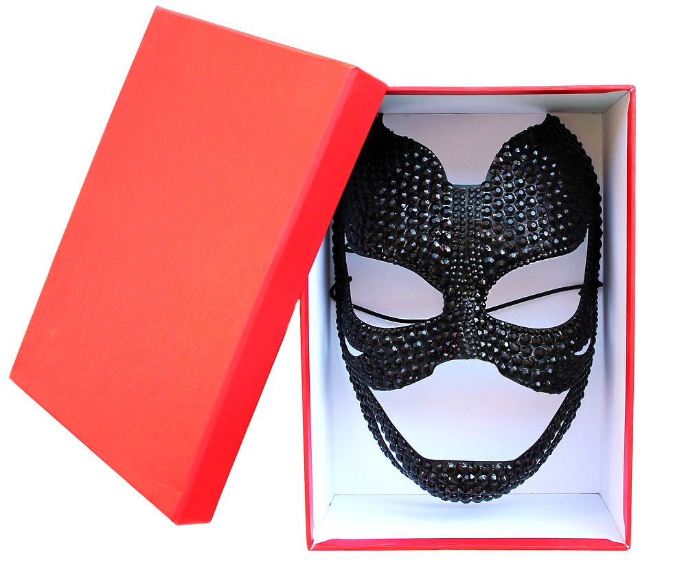 Maschera fetish cat nera in scatola regalo