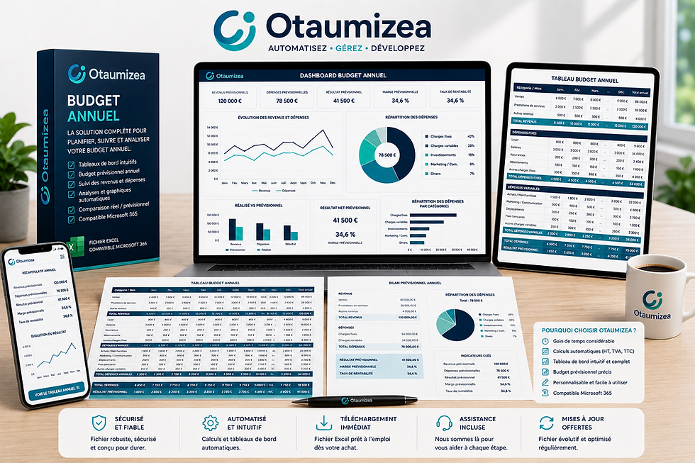 Aperçu de la solution Excel Budget Annuel Otaumizea